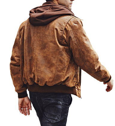 Mens Izzy Genuine Brown Leather Hooded Bomber Jacket