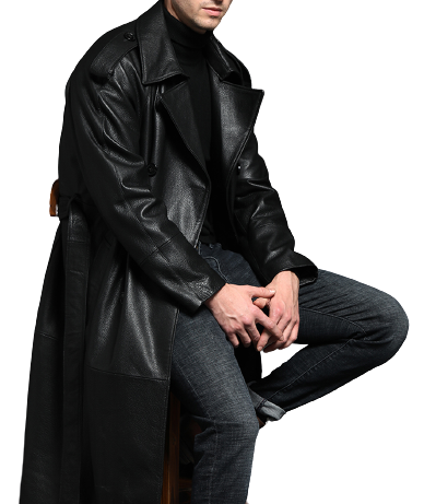 Mens Logan Front Button Genuine Lambskin Leather Long Coat