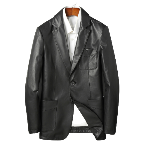 Mens Lawson Front Button Genuine Lambskin Leather Blazer