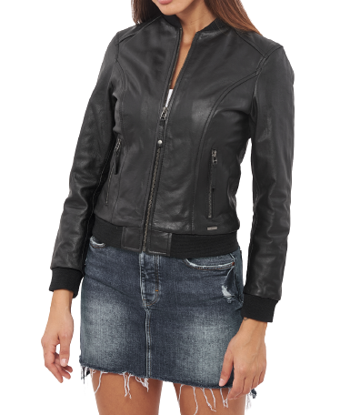 Womens Rachel Genuine Lambskin Leather Bomber Jacket