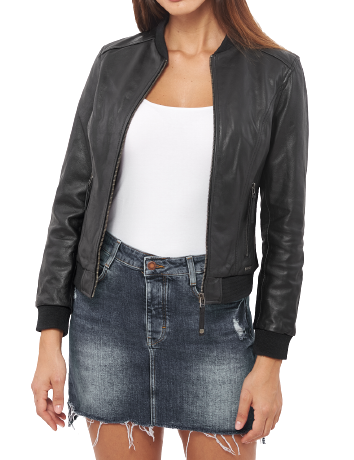 Womens Rachel Genuine Lambskin Leather Bomber Jacket