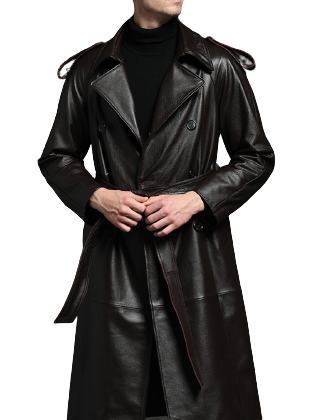 Mens Logan Front Button Genuine Lambskin Leather Long Coat