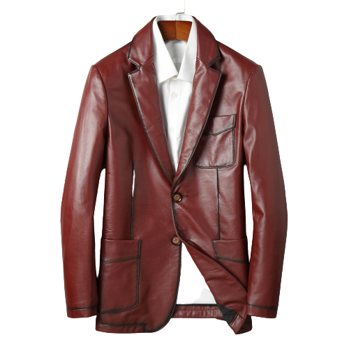 Mens Lawson Front Button Genuine Lambskin Leather Blazer