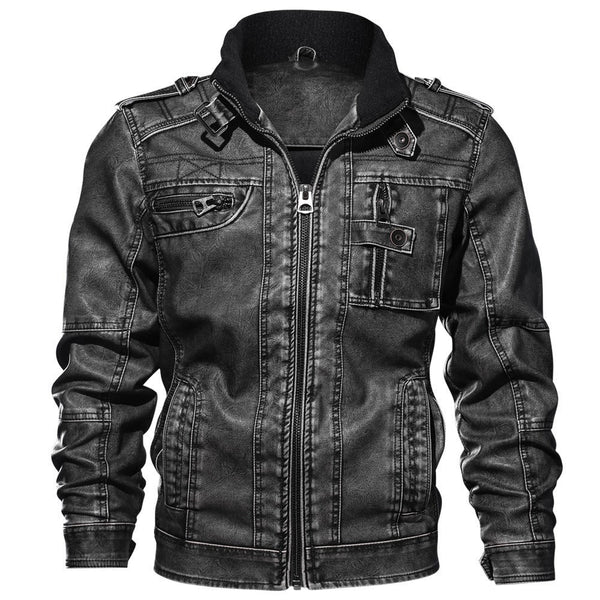 Mens Jerry Stand Collar Genuine Lambskin Leather Jacket