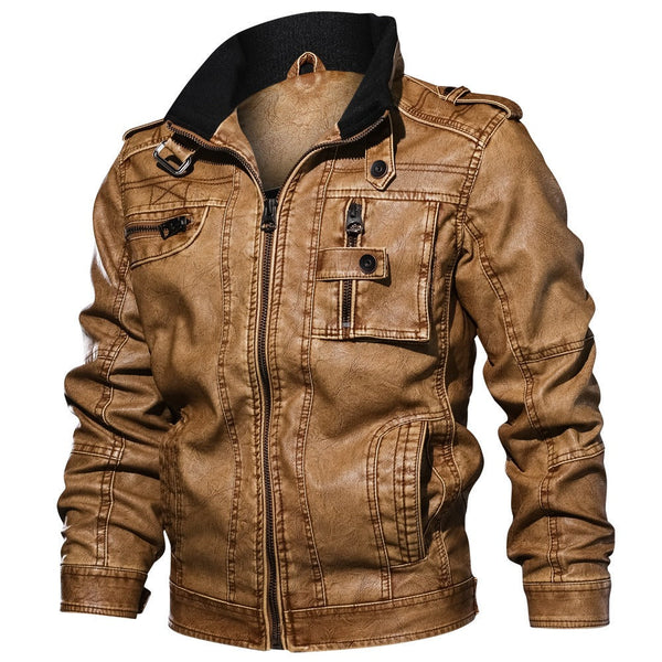 Mens Jerry Stand Collar Genuine Lambskin Leather Jacket