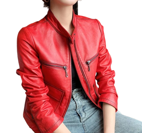 Womens Stephanie Front Pocket Genuine Lambskin Leather Jacket