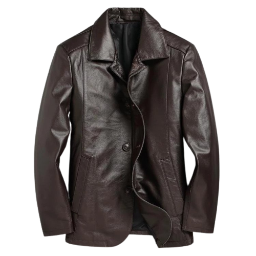 Mens Dan Front Button Leather Coat