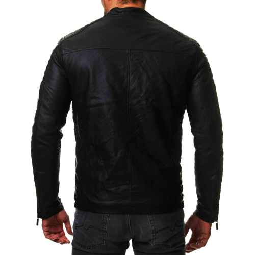 Mens Dave Shoulder Patch Work Genuine Lambskin Leather Jacket