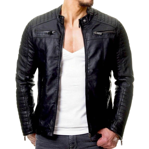 Mens Dave Shoulder Patch Work Genuine Lambskin Leather Jacket