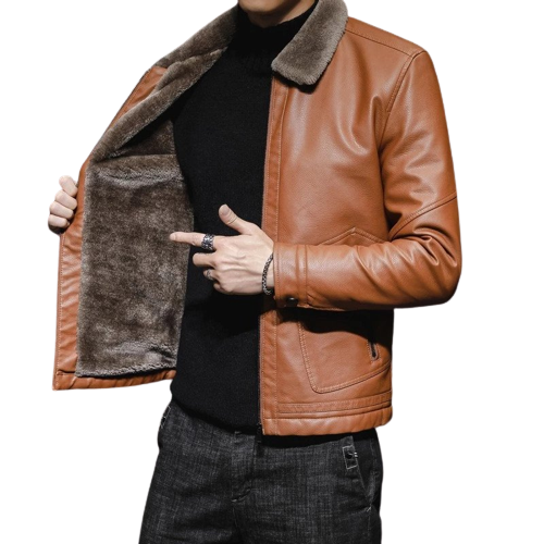 Mens Bill Genuine Lambskin Leather Faux Fur Lined Jacket