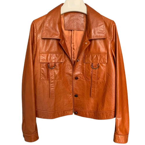 Womens Carolyn Front Pocket Tan Genuine Lambskin Leather Jacket