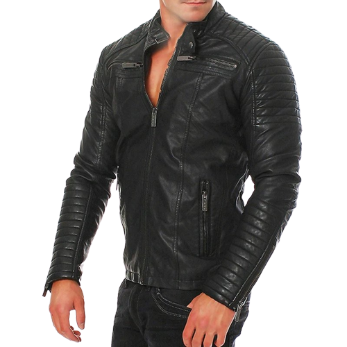 Mens Dave Shoulder Patch Work Genuine Lambskin Leather Jacket