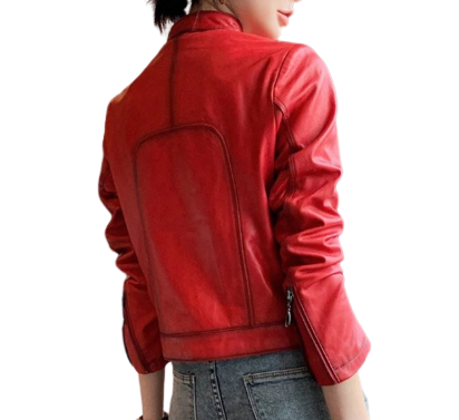 Womens Stephanie Front Pocket Genuine Lambskin Leather Jacket