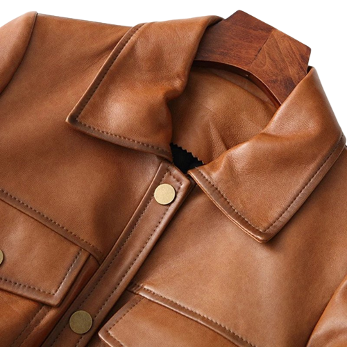 Womens Debra Front Pocket Brown Genuine Lambskin Leather Jacket