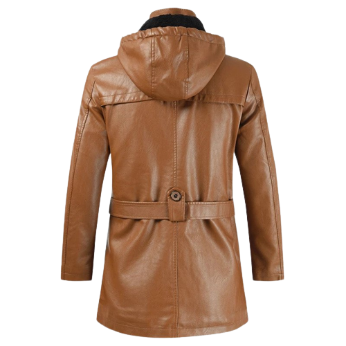 Mens Chris Front Button and Zippered Hooded Leather Coat