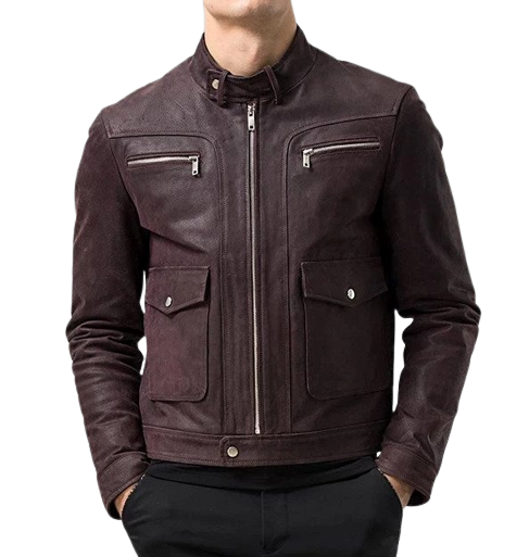 Mens Ed Front Pocket Brown Genuine Lambskin Leather Jacket