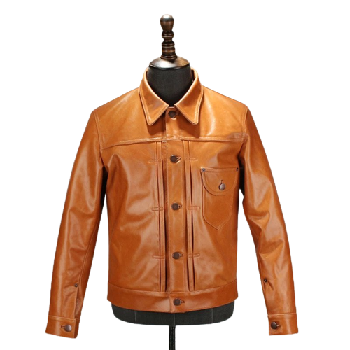 Mens Mike Front Pocket Glossy Tan Genuine Lambskin Leather Jacket