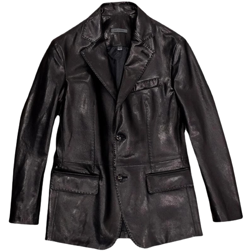 Mens Don Front Button Black Leather Blazer