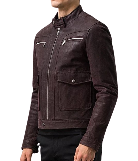 Mens Ed Front Pocket Brown Genuine Lambskin Leather Jacket