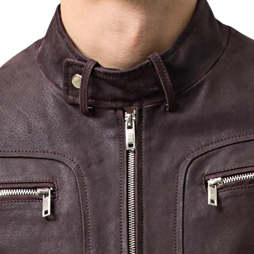 Mens Ed Front Pocket Brown Genuine Lambskin Leather Jacket