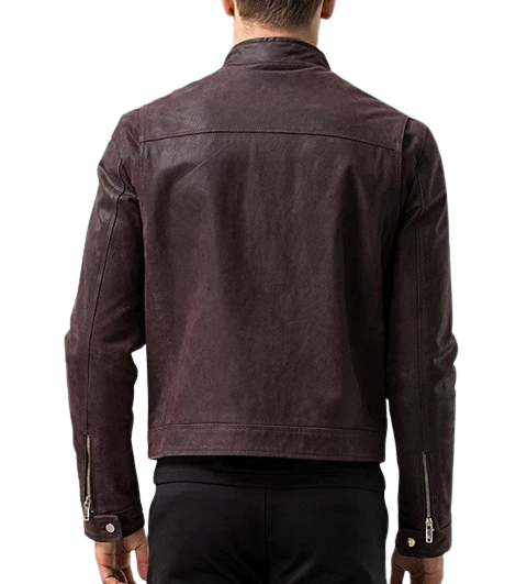 Mens Ed Front Pocket Brown Genuine Lambskin Leather Jacket