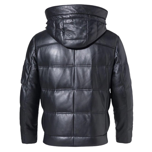 Mens Joseph Genuine Hooded Lambskin Leather Puffer Jacket