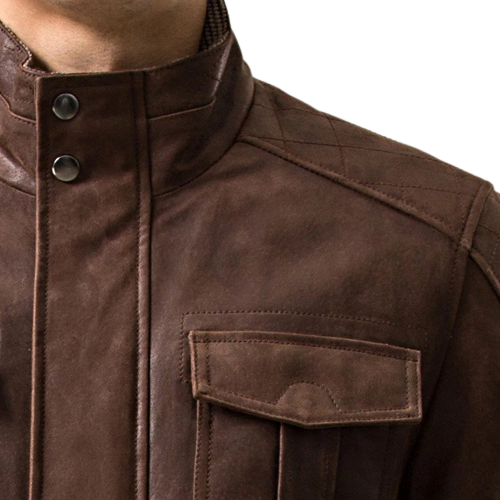 Mens Ron Front Pocket Brown Genuine Cow Leather Jacket