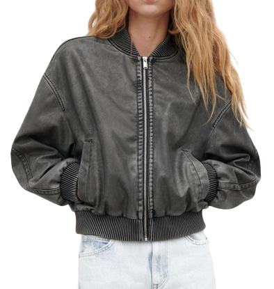 Womens Yolanda Genuine Lambskin Leather Bomber Jacket