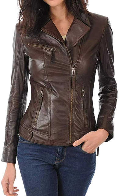 Womens Helen Genuine Lambskin Biker Leather Jacket