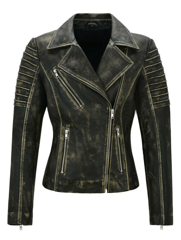 Womens Carol Genuine Lambskin Distressed Leather Jacket