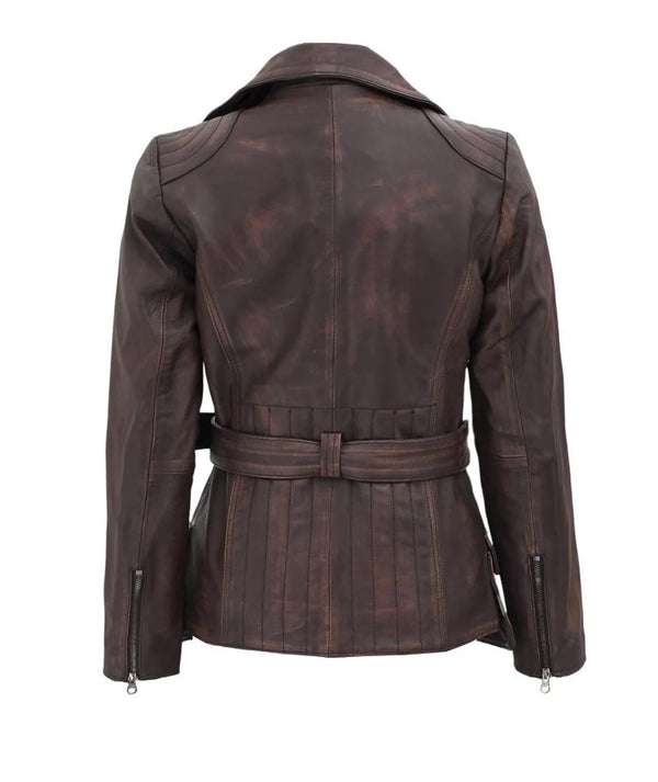 Womens Donna Genuine Lambskin Distressed Leather Coat