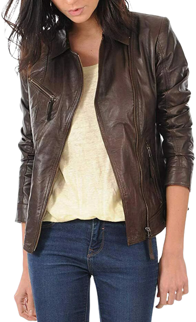 Womens Helen Genuine Lambskin Biker Leather Jacket