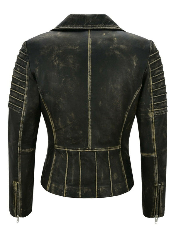 Womens Carol Genuine Lambskin Distressed Leather Jacket