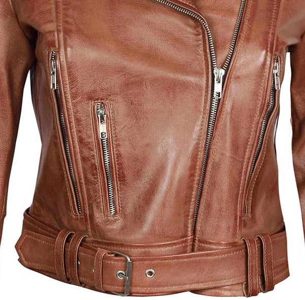 Womens Mary Genuine Lambskin Biker Leather Jacket