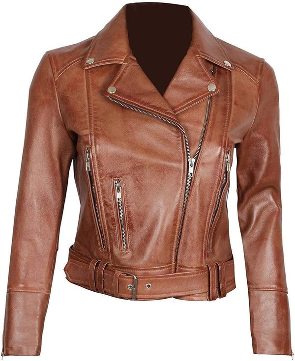 Womens Mary Genuine Lambskin Biker Leather Jacket