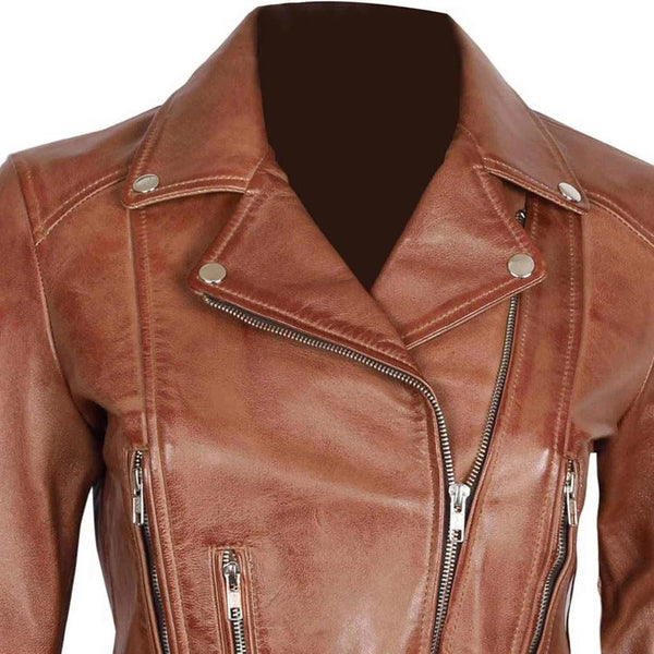 Womens Mary Genuine Lambskin Biker Leather Jacket