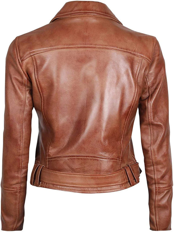 Womens Mary Genuine Lambskin Biker Leather Jacket