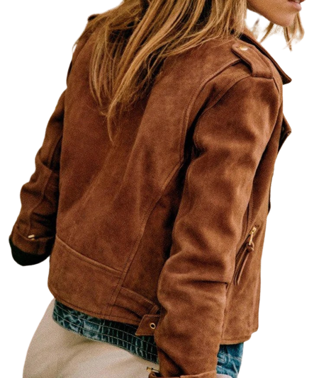 Womens Barb Genuine Lambskin Biker Suede Leather Jacket