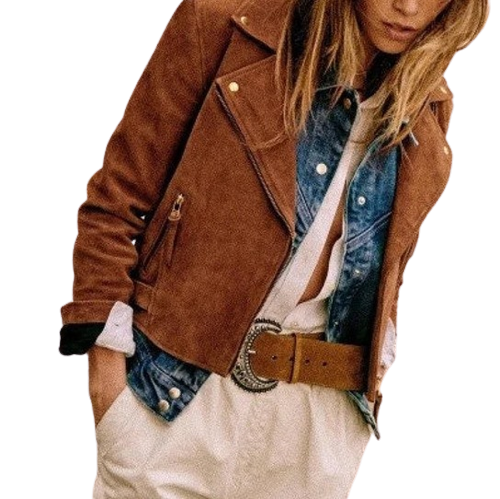 Womens Barb Genuine Lambskin Biker Suede Leather Jacket