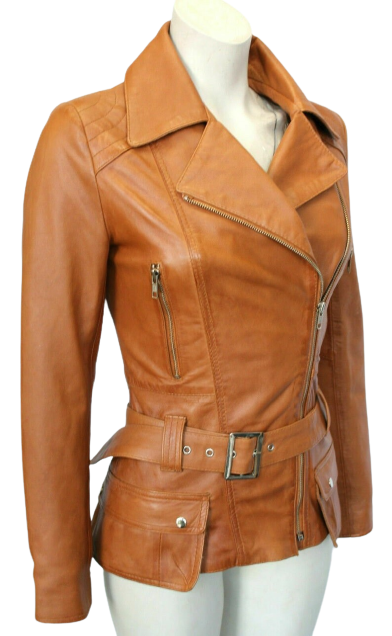 Womens Donna Genuine Lambskin Distressed Leather Coat