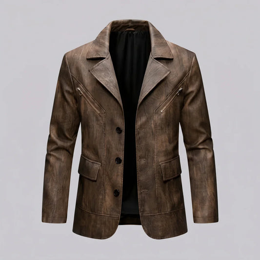 MotoArt Leather Vintage Moto Blazer Jacket