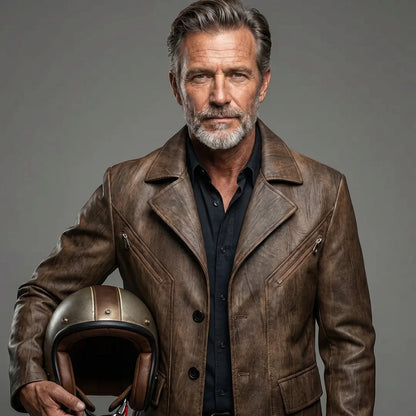 MotoArt Leather Vintage Moto Blazer Jacket