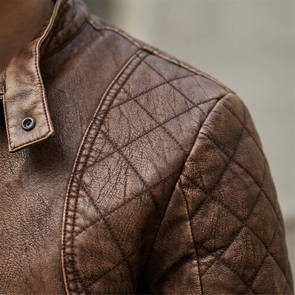 MotoArt Leather Quilted Vintage Moto Jacket