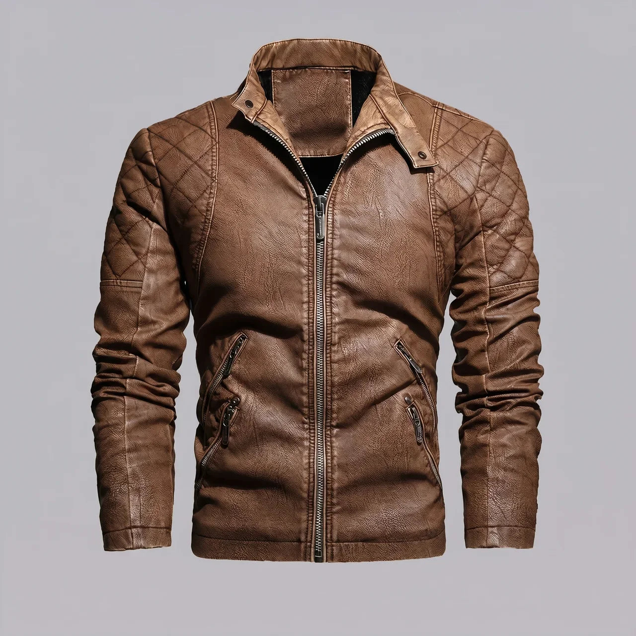 MotoArt Leather Quilted Vintage Moto Jacket