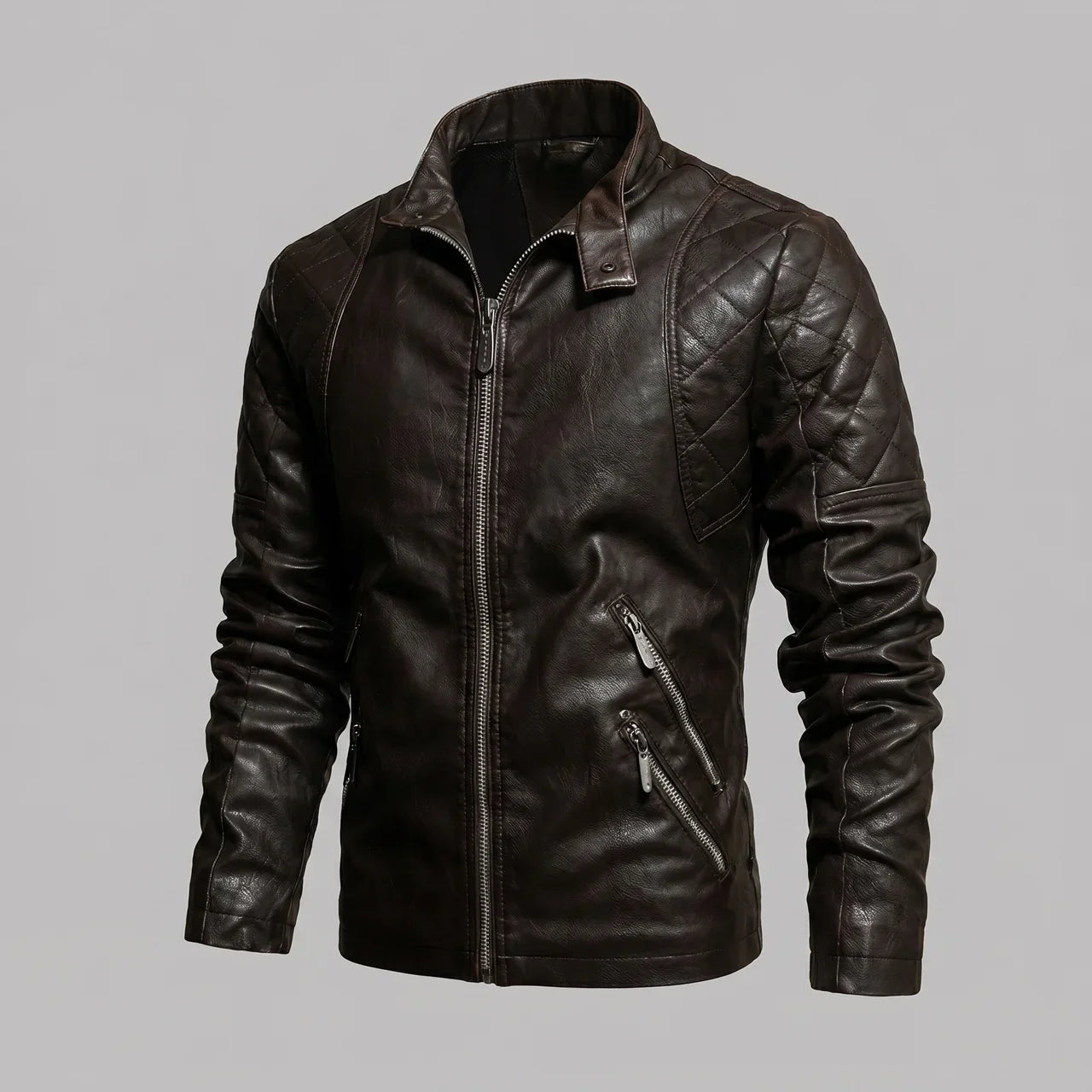 MotoArt Leather Quilted Vintage Moto Jacket