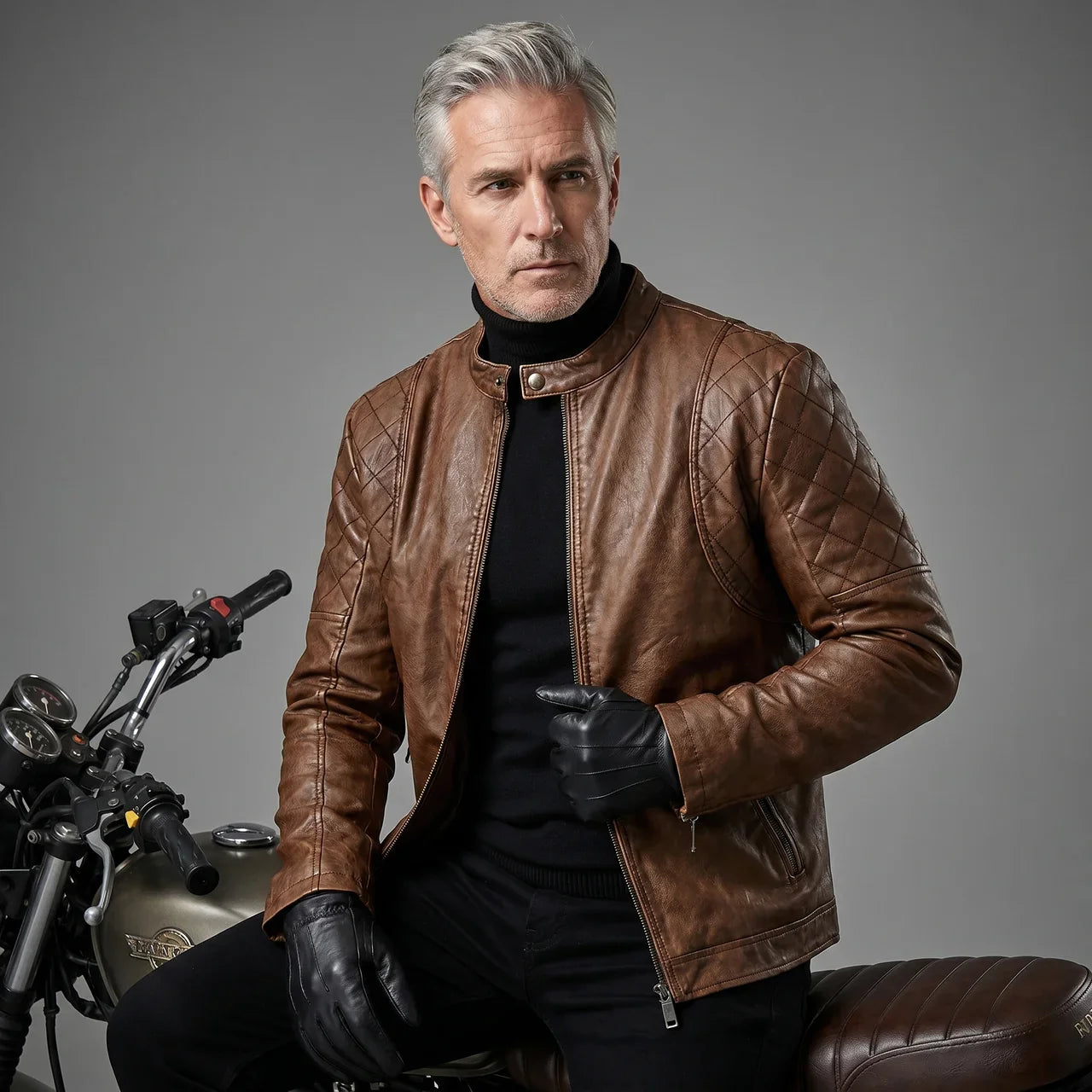 MotoArt Leather Quilted Vintage Moto Jacket