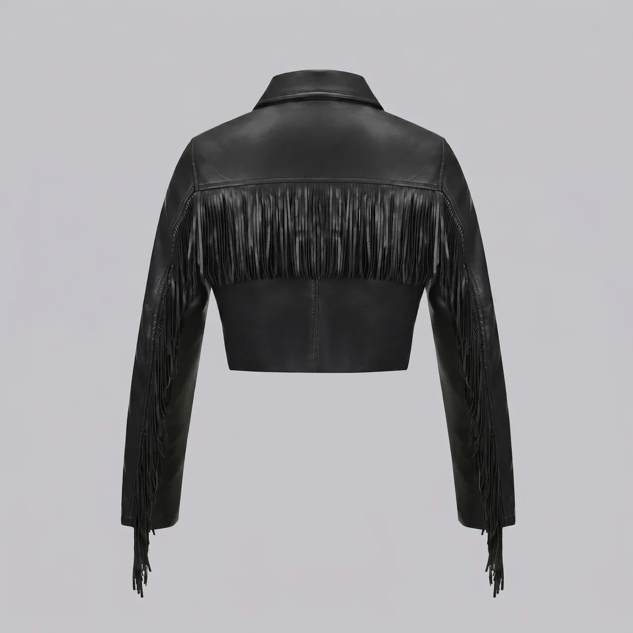 MotoArt Leather Fringe Cropped Moto Jacket