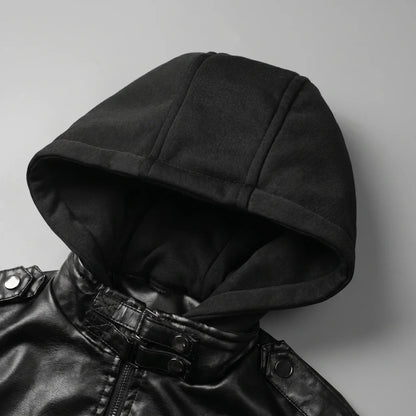 MotoArt Leather Women’s Layered-Hood Moto Jacket