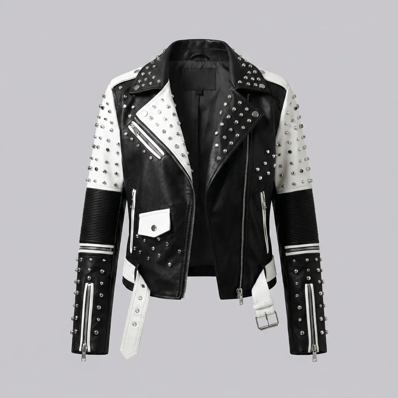 MotoArt Leather Women’s Bicolor Studded Moto Jacket