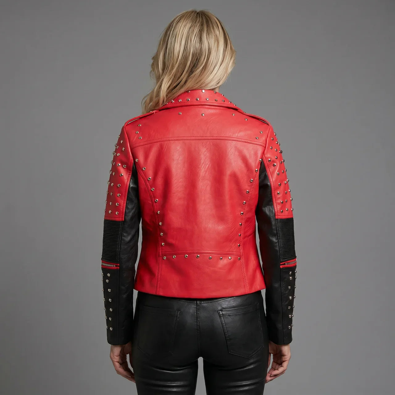 MotoArt Leather Women’s Bicolor Studded Moto Jacket
